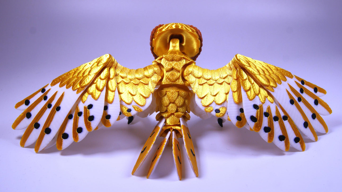 Golden Articulated Barn Owl Model 3D Printed Owl - Bird of Prey - Bird Ornament Display Item - Bird Fidget - Special Golden Version