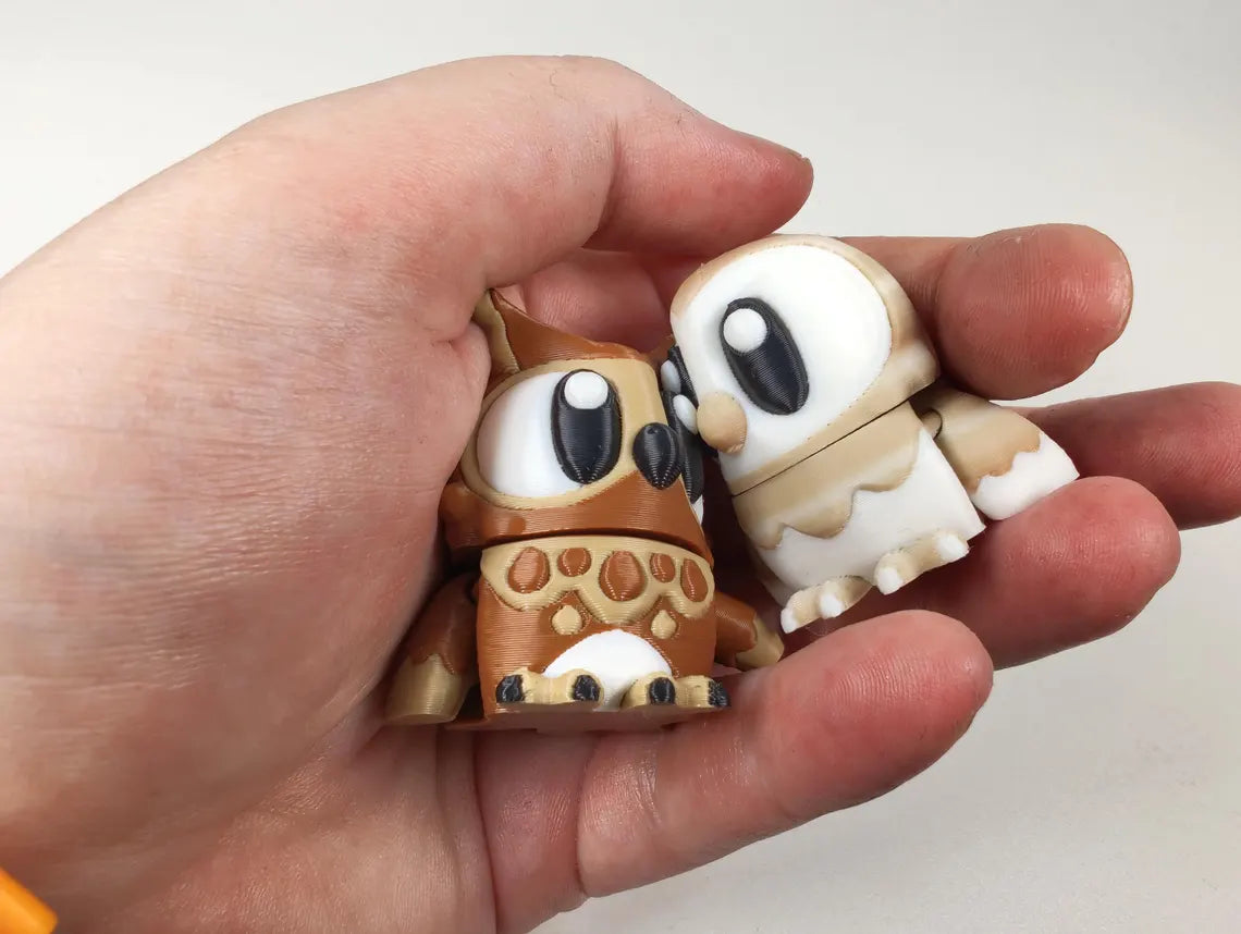 Articulated Owl Fidget Model – Flexible 3D Printed Barn Owl Great Horned Owl - Pocket Animal – Sensory Desk Pet