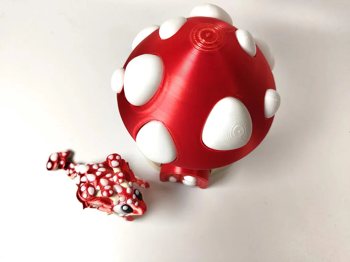 Articulated Dragon Fidget Collectable - Pocket Animal Desk Pet - Mushroom Dragon and Storage Egg