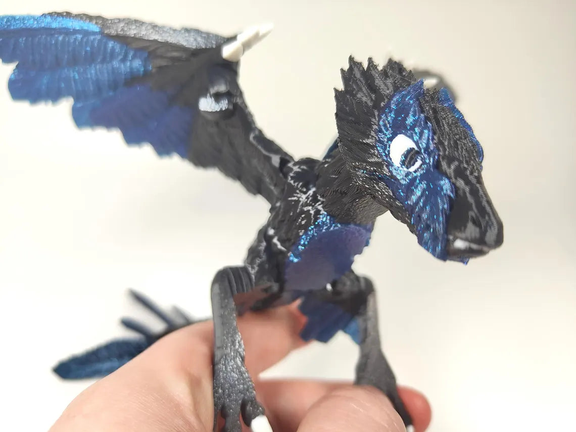 Articulated Micro Microraptor 3D Printed Dinosaur Mini Raptor Model Articulated Dragon Wyvern Ornament Display Item – Custom Colour