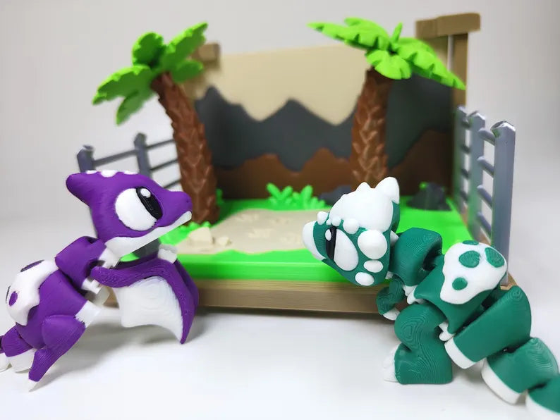 Lost World Dinosaur 3D Printed Diorama - Articulated Dinosaur Fidget Collectable Diorama